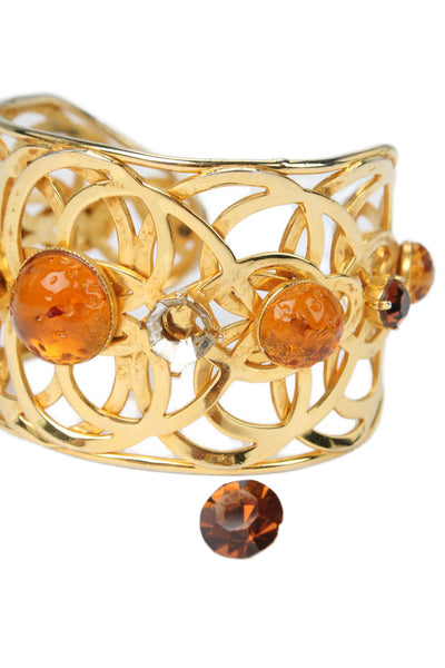 Dominique Aurientis Womens Gold Tone Orange Gripoix ClipOn Dangle Earrings