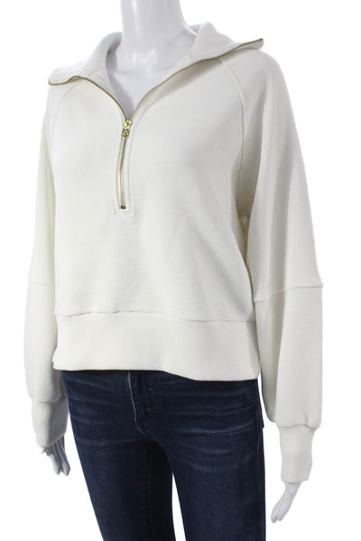 Varley Womens Pullover Collared Zip Cotton Long Sleeve White Size XS
