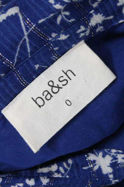Ba&Sh Womens Floral Viscose Collared Button Blouse Blue Long Sleeve Size 4