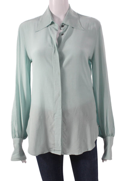 Isabel Marant Women Basic Silk Collared Long Sleeve Blouse Blue Size 36