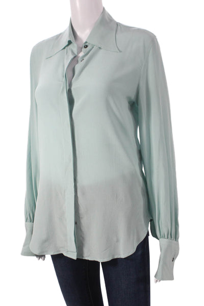 Isabel Marant Women Basic Silk Collared Long Sleeve Blouse Blue Size 36