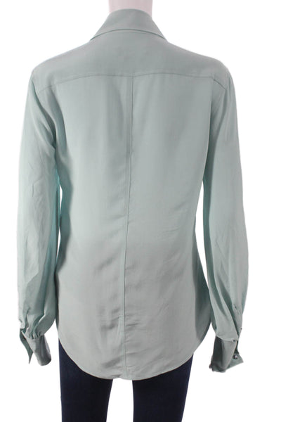 Isabel Marant Women Basic Silk Collared Long Sleeve Blouse Blue Size 36