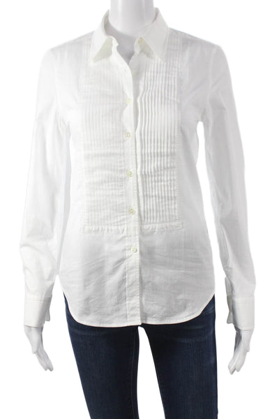 Nili Lotan Women White Cotton Collared Button-Up Blouse Long Sleeve Size XS