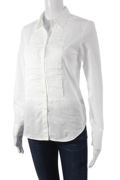 Nili Lotan Women White Cotton Collared Button-Up Blouse Long Sleeve Size XS