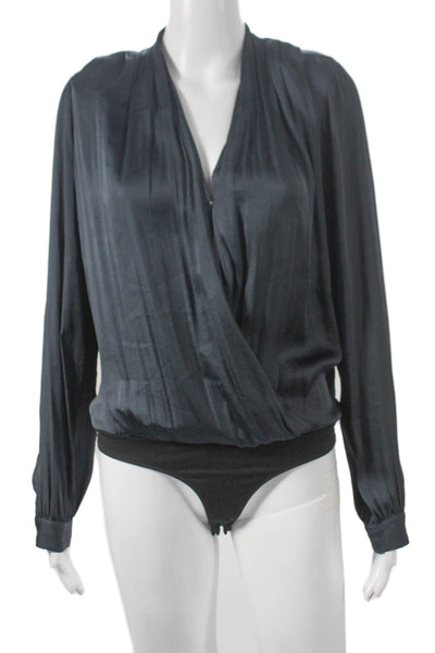 Paige Womens Blue V-Neck Long Sleeve Basic Blouse Polyester Button Size XS