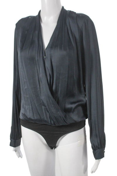 Paige Womens Blue V-Neck Long Sleeve Basic Blouse Polyester Button Size XS