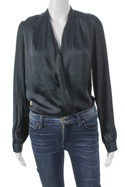 Paige Womens Blue V-Neck Long Sleeve Basic Blouse Polyester Button Size XS