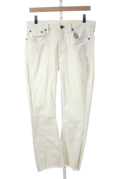 Rag & Bone Womens Ankle Jeans Ivory Cotton Mid Rise Button Size 28