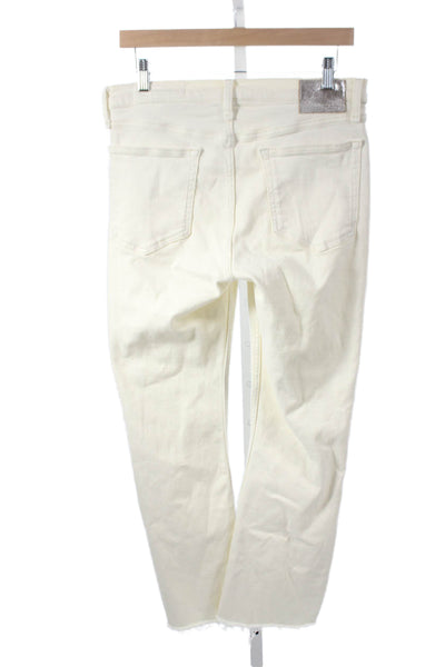 Rag & Bone Womens Ankle Jeans Ivory Cotton Mid Rise Button Size 28