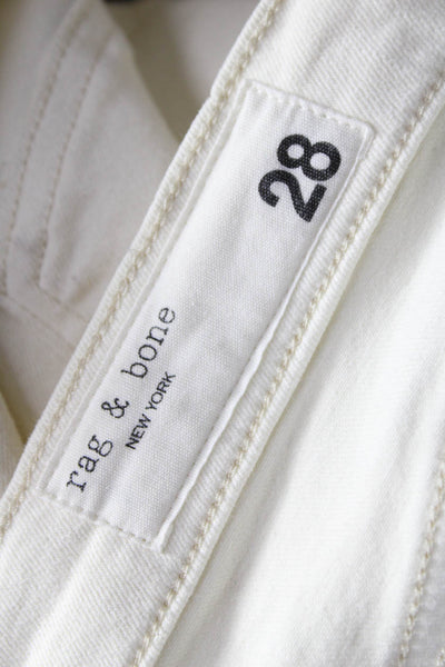 Rag & Bone Womens Ankle Jeans Ivory Cotton Mid Rise Button Size 28