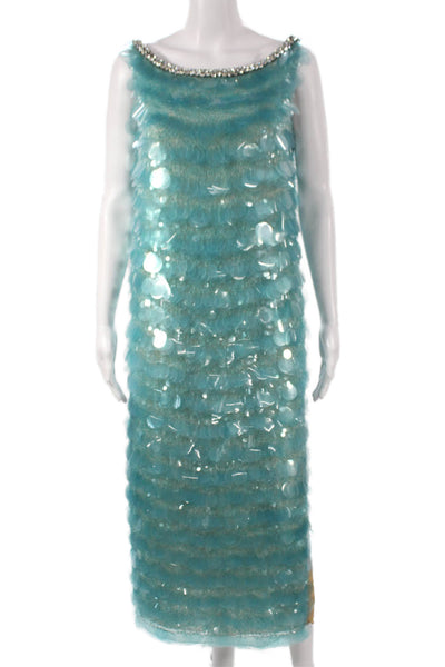 Nidradevi New York Women Shift Dress Blue Silk Sleeveless Mini Size S