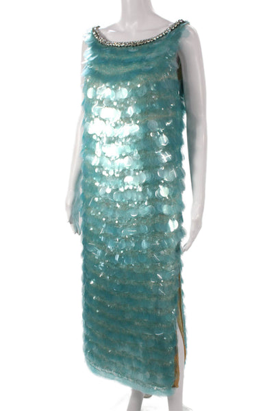 Nidradevi New York Women Shift Dress Blue Silk Sleeveless Mini Size S