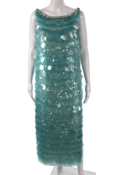 Nidradevi New York Womens Silk Scoop Neck Sleeveless Maxi Dress Blue Size M
