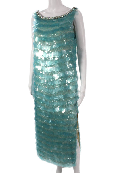 Nidradevi New York Womens Silk Scoop Neck Sleeveless Maxi Dress Blue Size M