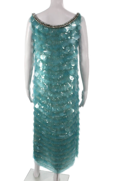 Nidradevi New York Womens Silk Scoop Neck Sleeveless Maxi Dress Blue Size M