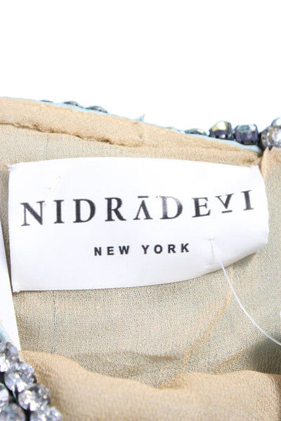 Nidradevi New York Womens Silk Scoop Neck Sleeveless Maxi Dress Blue Size M