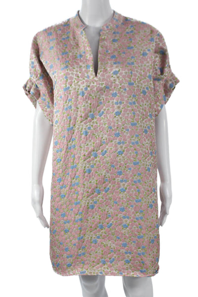 JAG Womens Pink Floral V-Neck Short Sleeve Shift Dress Size M