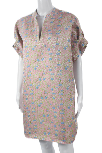 JAG Womens Pink Floral V-Neck Short Sleeve Shift Dress Size M