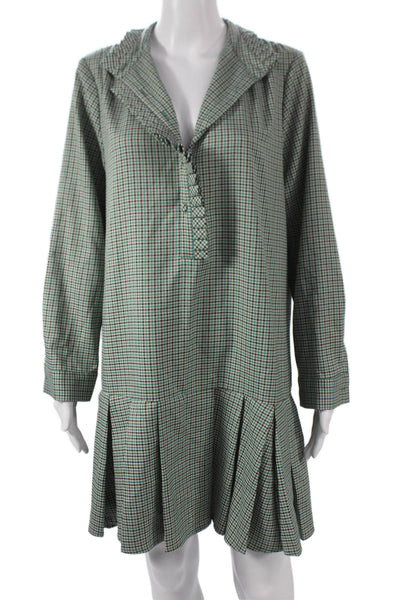 Tuckernuck Womens Short Shift Dress Plaid Collared Button Long Sleeve Size L
