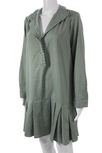 Tuckernuck Womens Short Shift Dress Plaid Collared Button Long Sleeve Size L