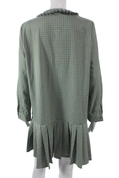 Tuckernuck Womens Short Shift Dress Plaid Collared Button Long Sleeve Size L