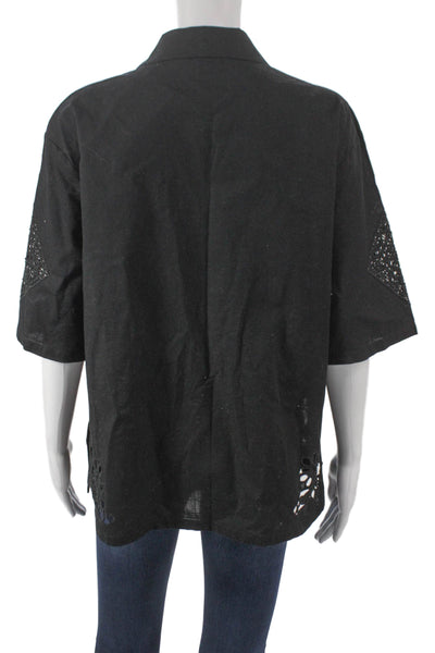 Hunter Bell Womens Black Cotton Collared Short Sleeve Button Up Top Size L
