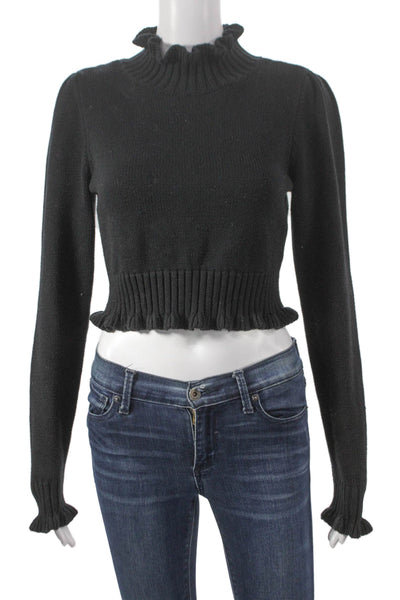 525 Womens Pullover Sweater Black 100% Cotton Mock Neck Long Sleeve Size S