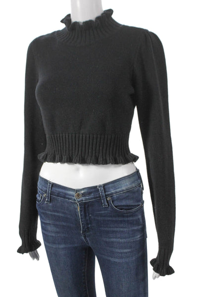 525 Womens Pullover Sweater Black 100% Cotton Mock Neck Long Sleeve Size S