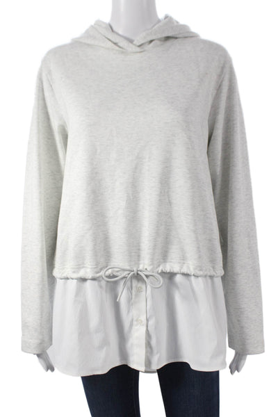 Athleta Women Pullover Hoodie Collared Cotton Blend Gray Long Sleeve Size M
