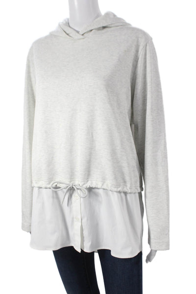 Athleta Women Pullover Hoodie Collared Cotton Blend Gray Long Sleeve Size M