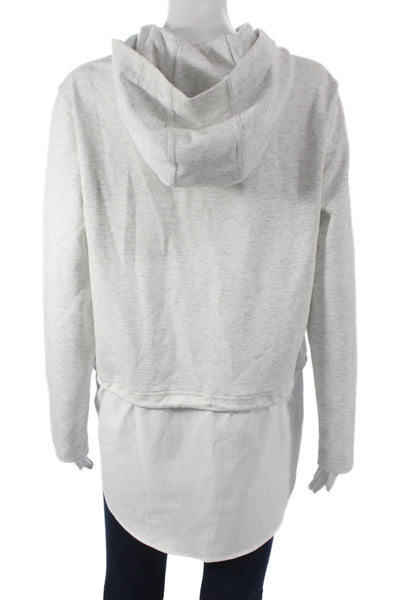 Athleta Women Pullover Hoodie Collared Cotton Blend Gray Long Sleeve Size M