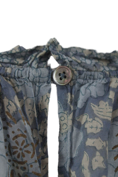 Sea New York Women Tunic Blouse Sleeveless Round Neck Blue Cotton Size M
