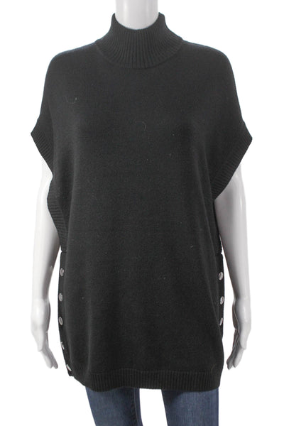 Per Se Women Merino Wool Cape Sweater Turtleneck Black Size L