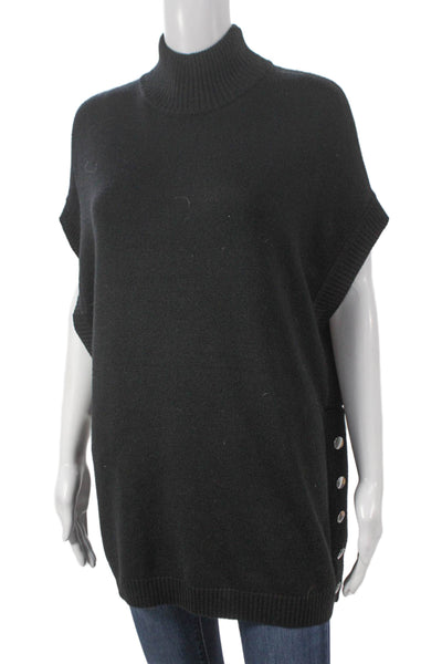 Per Se Women Merino Wool Cape Sweater Turtleneck Black Size L