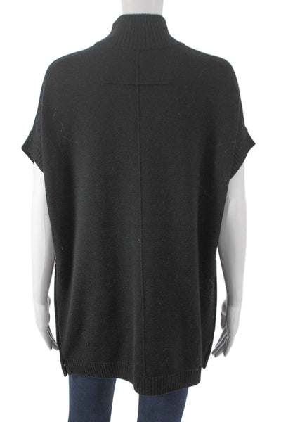 Per Se Women Merino Wool Cape Sweater Turtleneck Black Size L