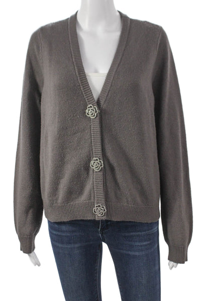 Cami NYC Womens Merino Wool V-Neck Cardigan Gray Long Sleeve Size L