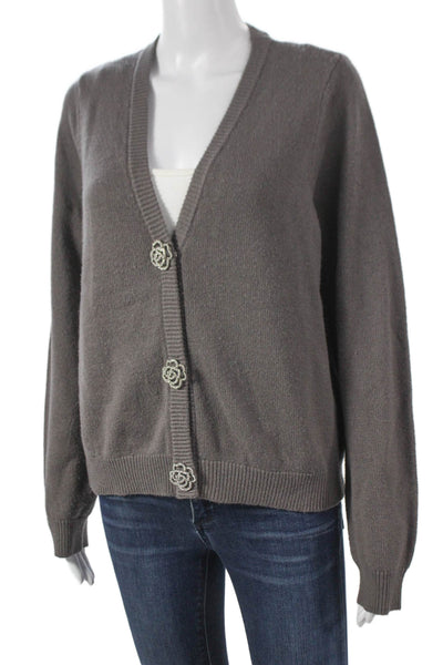 Cami NYC Womens Merino Wool V-Neck Cardigan Gray Long Sleeve Size L