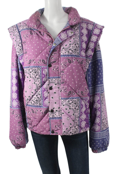 Pistola Women Puffer Jacket Purple Paisley Snap Long Sleeve Polyester Size M