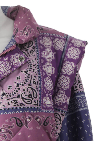 Pistola Women Puffer Jacket Purple Paisley Snap Long Sleeve Polyester Size M