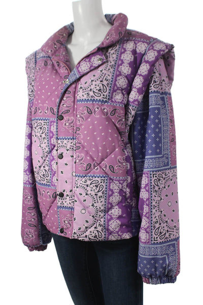 Pistola Women Puffer Jacket Purple Paisley Snap Long Sleeve Polyester Size M