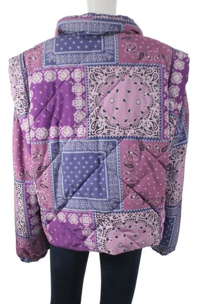 Pistola Women Puffer Jacket Purple Paisley Snap Long Sleeve Polyester Size M