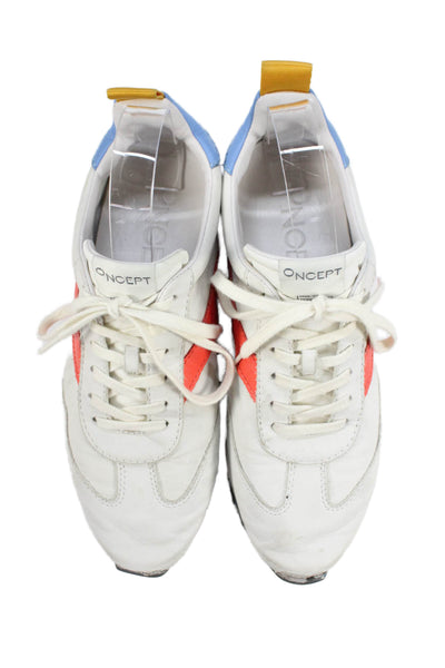 Oncept Womens Lace Up Leather Low Top Sneakers White Red Blue Size 8