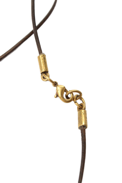 Perle By Lola Womens Brown Cord Gold Tone Rock Crystal +Pearl Charm Necklace 25"