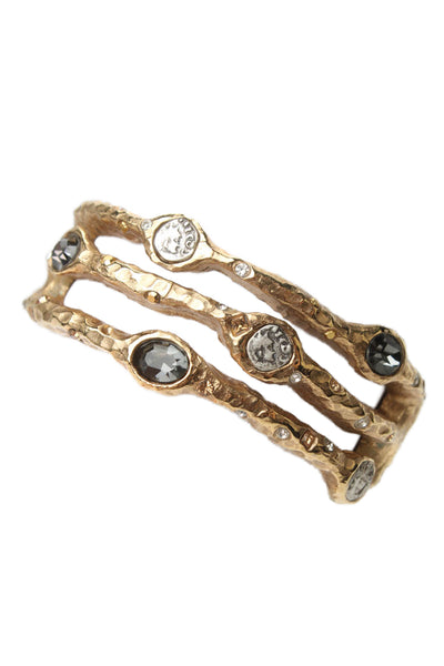 Tat2 Womens Gold Plated Crystal Capri 3 Row Bangle