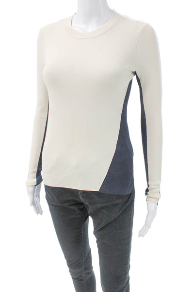 Kerri Rosenthal Women Pullover Merino Wool Colorblock Crew Neck Ivory Petites Si