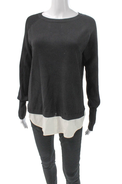 Brochu Walker Women Black Viscose Pullover Sweater Crew Neck Long Sleeve Size L