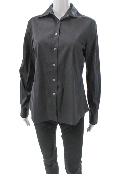 Alara Women Basic Collared Black Button-Up Top Long Sleeve Cotton Blend Size L
