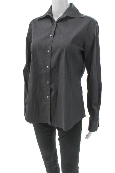 Alara Women Basic Collared Black Button-Up Top Long Sleeve Cotton Blend Size L