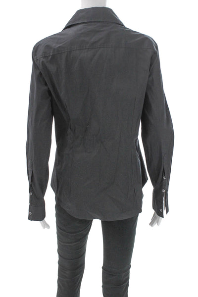 Alara Women Basic Collared Black Button-Up Top Long Sleeve Cotton Blend Size L