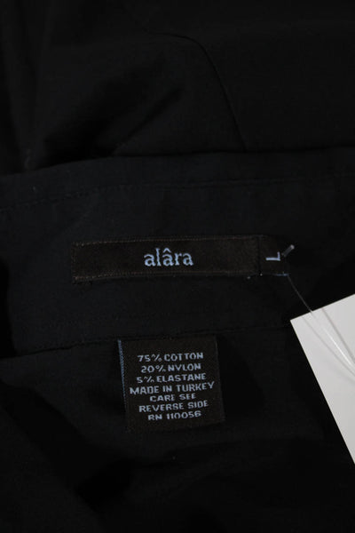 Alara Women Basic Collared Black Button-Up Top Long Sleeve Cotton Blend Size L